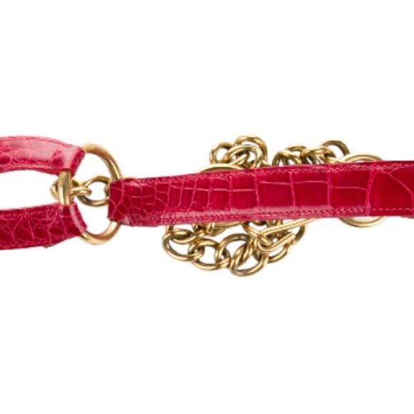 Ralph Lauren \'06 Collection Red Alligator Tri-Strap Brass Link Horse Bit Belt main image 12